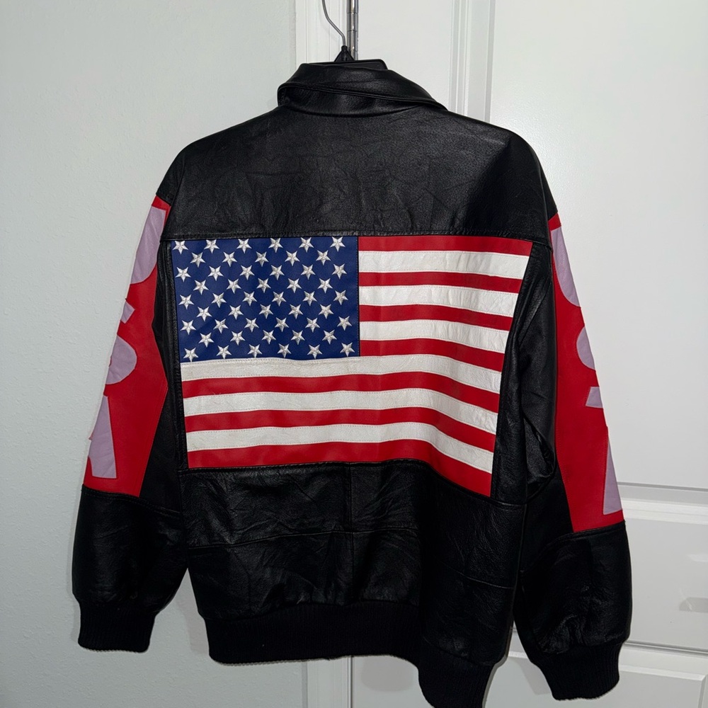 Wilson USA Black Bomber Leather Jacket, oversize